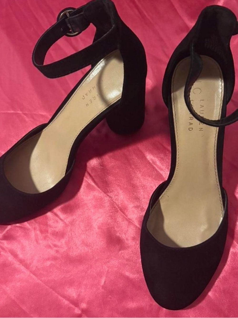 Lauren Ralph Lauren Black Suede Ankle-Strap Block Heels